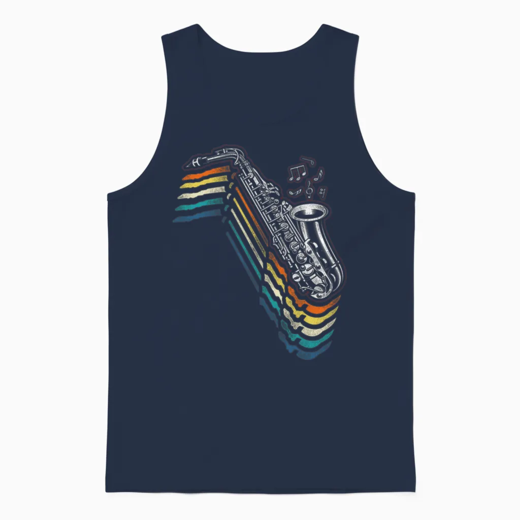Saxophone Retro Vintage Unisex Tank Top - Navy