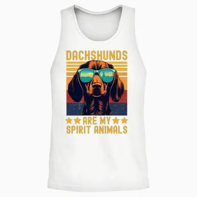 Dachshund with Sunglasses Retro Unisex Tank Top - White