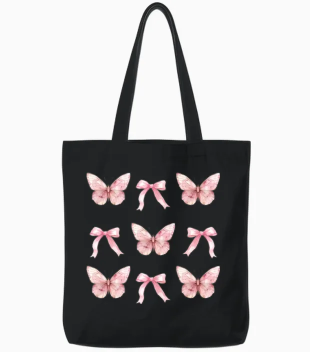 Coquette Aesthetic Butterfly Tote Bags in Black
