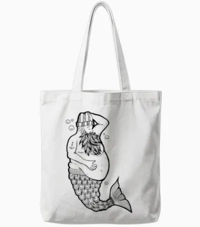 Mermaid Man, Anchor, Beard Tote Bags - White