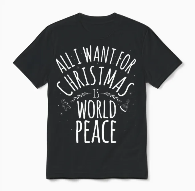 All I Want for Christmas Is World Peace Shirt Mom Dad Unisex T-Shirt in Black