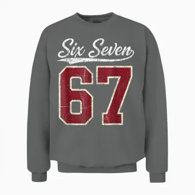 Six Seven Meme Boys Girls Kids 67 Baseball Jersey Unisex Sweatshirt - Graphite Heather