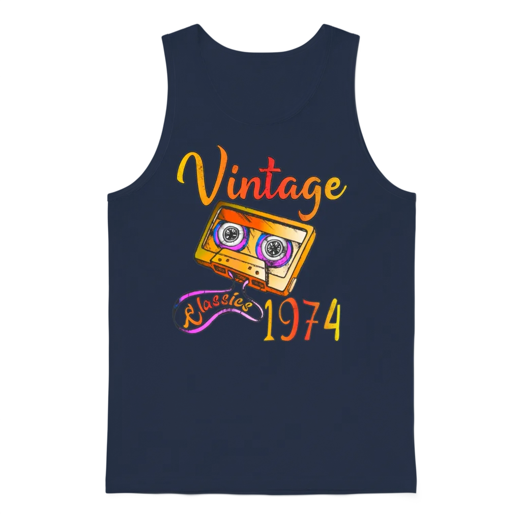 Vintage 1974 โ Classic Cassette Tape Design Unisex Tank Top - Navy