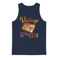 Vintage 1974 – Classic Cassette Tape Design Unisex Tank Top - Navy – 1