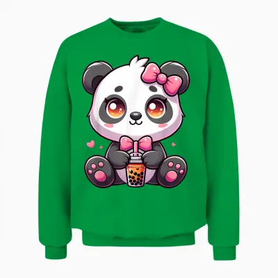 Cute Kawaii Panda Bubble Tea Kawaii Anime Kawaii Cute Panda Unisex Sweatshirt - Irish Green