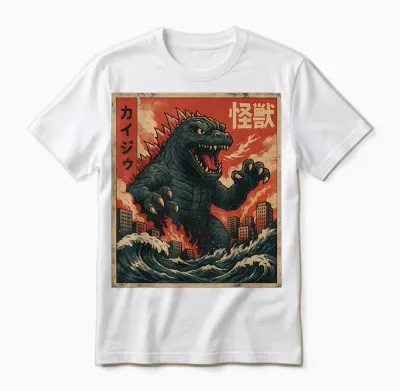 Kaiju Vintage Japanese Anime Art Retro Graphic Unisex T-Shirt - White