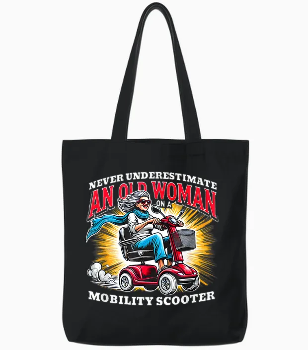 Funny Classic Mobility Scooter Graphic for Old Woman Tote Bags in Black