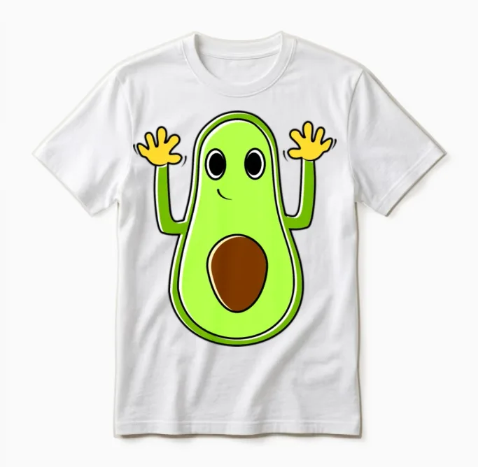 Funny Avocado Cartoon Unisex T-Shirt in White