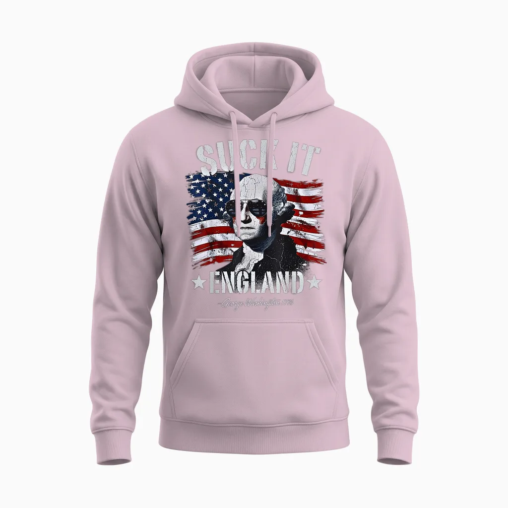 Suck-It England Funny 4th of July George Washington 1776 Unisex Hoodie in Light Pink
