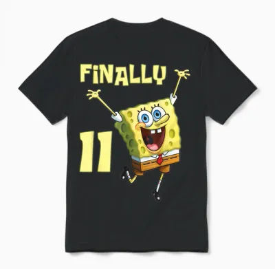 Original Spongebob Square Pants - 11th Birthday. Finally 11. Unisex T-Shirt - Black