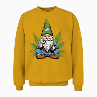 Hippie Gnome Smoking Weed Pot Leaf 420 Marijuana Cannabis Unisex Sweatshirt - Gold