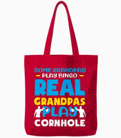 Real Grandpas Play Cornhole Bingo Fun Tote Bags - Red
