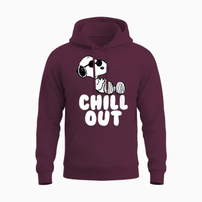 Peanuts Classic Fit Crew Neck T-Shirt - Chill Out Snoopy Graphic in Blue Unisex Hoodie - Maroon