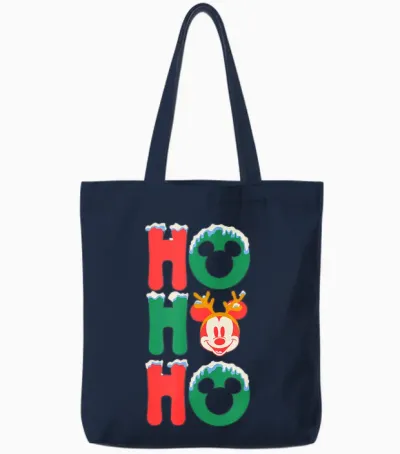 Amazon Essentials Men's Mickey Mouse Ho Ho Ho Snowy Christmas Antlers T-Shirt, Black Graphic Print, Small Tote Bags - Navy
