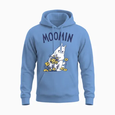 Moomin Moomintroll Floral T-Shirt, White Unisex Hoodie - Carolina Blue