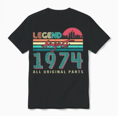 Vintage 1974 August Unisex T-Shirt - Black