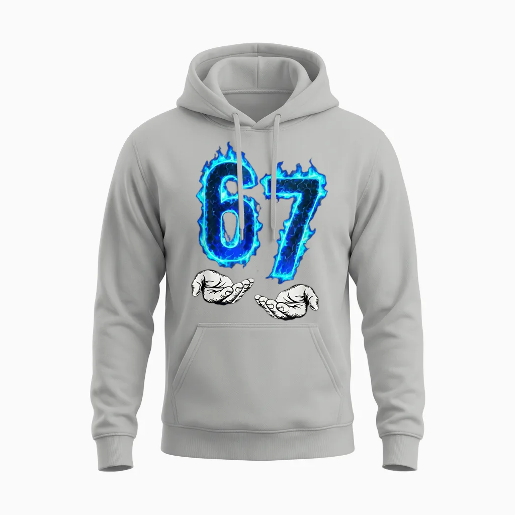 6 7 Meme Six Seven 67 Hands Meme Funny Men Girls Boys Unisex Hoodie in Ash
