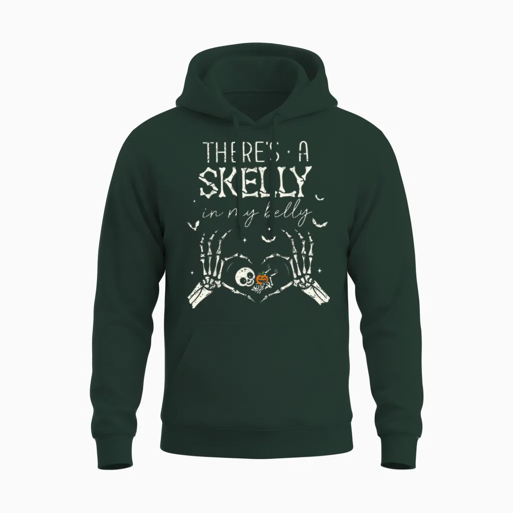 There's a Skelly in My Belly Funny Halloween Pregnancy Women Unisex Hoodie in Forest