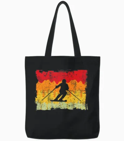 Ski Retro Tote Bags - Black