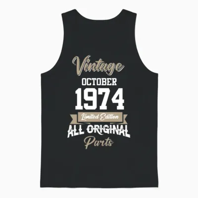 October 1974 Vintage Birthday Present Unisex Tank Top - Black
