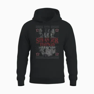 Netflix Stranger Things Ugly Christmas Sweater Style Unisex Hoodie - Black