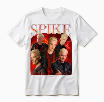 Buffy the Vampire Slayer Iconic Spike 90's Collage Poster T-Shirt, Black, S Unisex T-Shirt - White