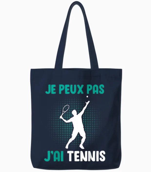Je Peux Pas J'ai Tennis for Boys Man T-Shirt, Black, S Tote Bags in Navy