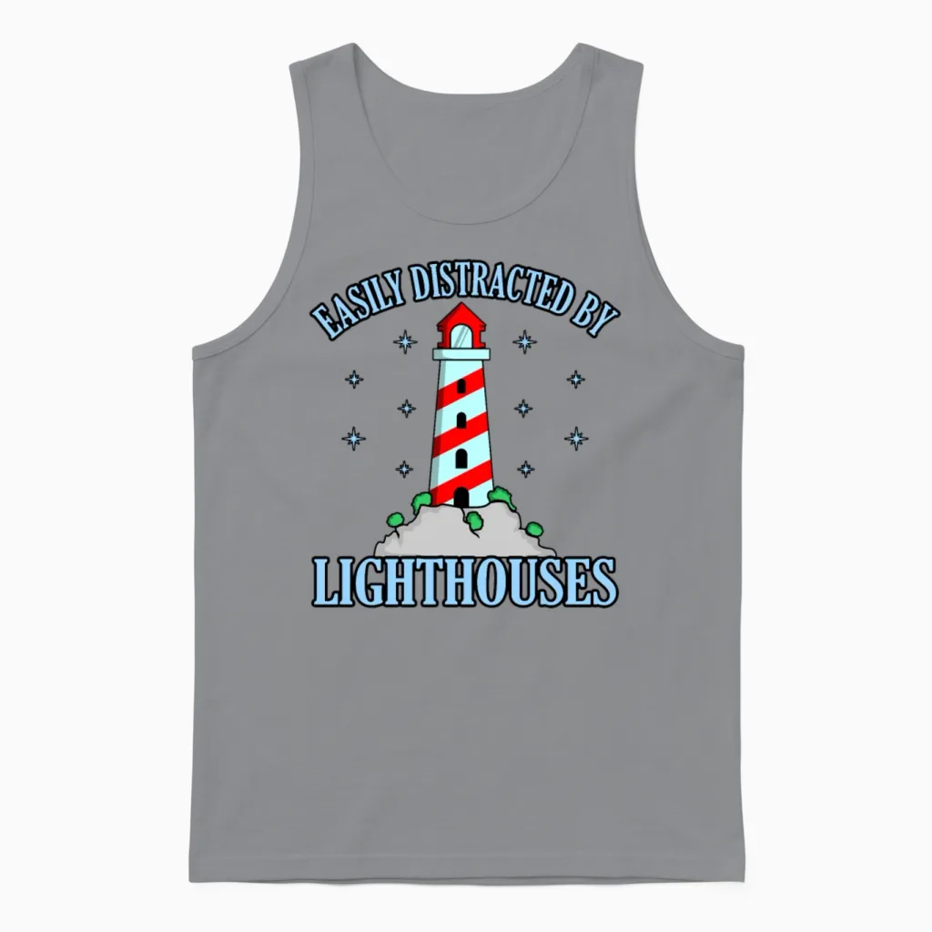 Funny Lighthouse Gift Unisex Tank Top in Sport Grey