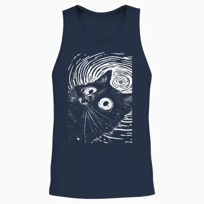 Trippy Cat | Pastel Goth Gothic Grunge Alt Punk Weirdcore Unisex Tank Top - Navy