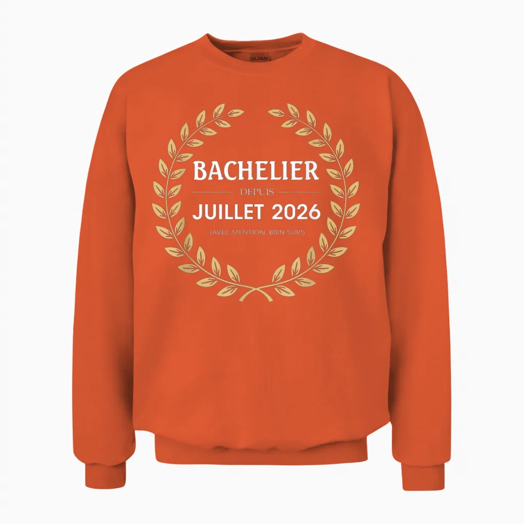 Bachelier 2026 Félicitations Réussite Bac Souvenir Garçon Unisex Sweatshirt in Orange