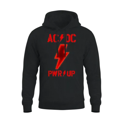 Ac/dc Logo Design with Power Up Tracks Backprint Unisex Hoodie - Black