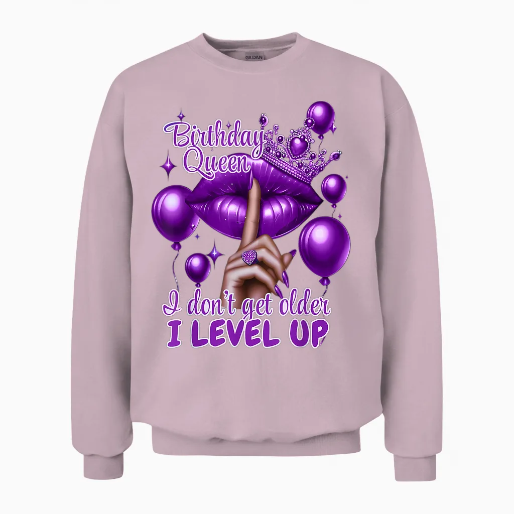 Retro Purple Birthday Queen I Dont Get Older I Level Up Unisex Sweatshirt in Light Pink