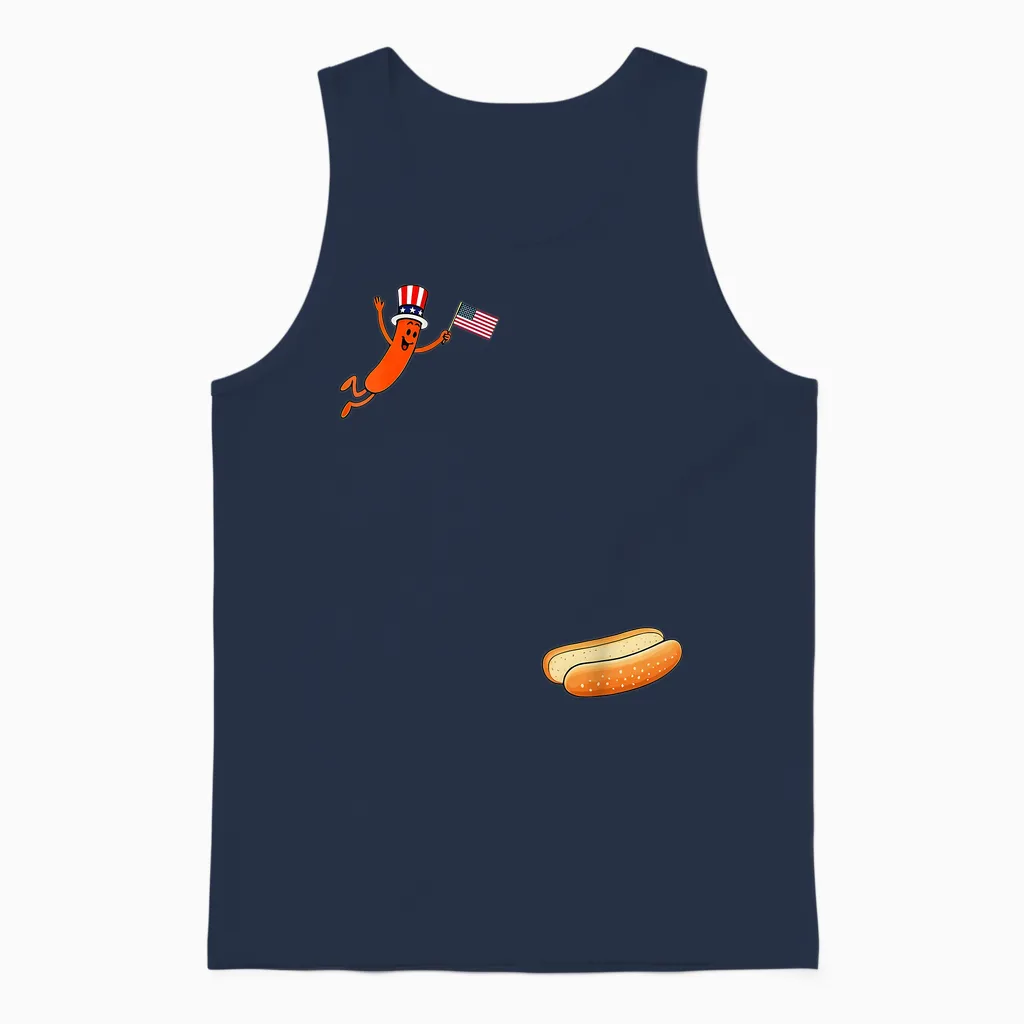 Hotdog Freedom Dive Funny Uncle Sam Hot Dog Jumping into Bun Unisex Tank Top in Navy