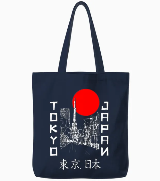 Drapeau Japonais Rétro Souvenir Tokyo Japon Tote Bags in Navy