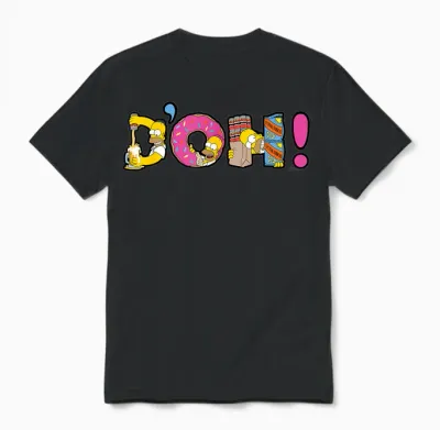 The Simpsons Homer Simpson Beer and Donuts Letters D'oh! T-Shirt, Black, S Unisex T-Shirt - Black