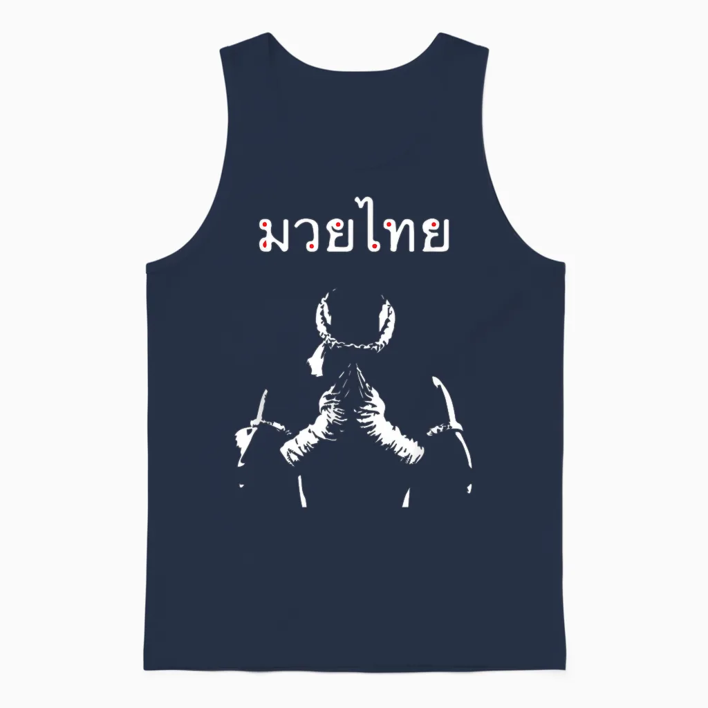 Muay Thai Boxing T-Shirt Muay Thai Fighter Gift Muay Thai T-Shirt, Black Unisex Tank Top in Navy