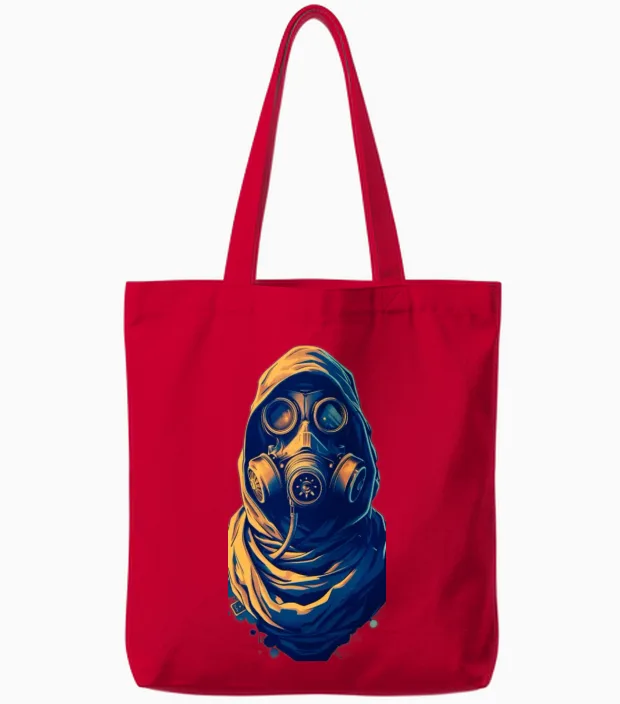 Urban Gas Mask Hooded Design Tote Bags in Red