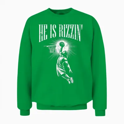 Easter He Is Rizzin Christian Religious Boys Kids Men Teen Unisex Sweatshirt - Irish Green