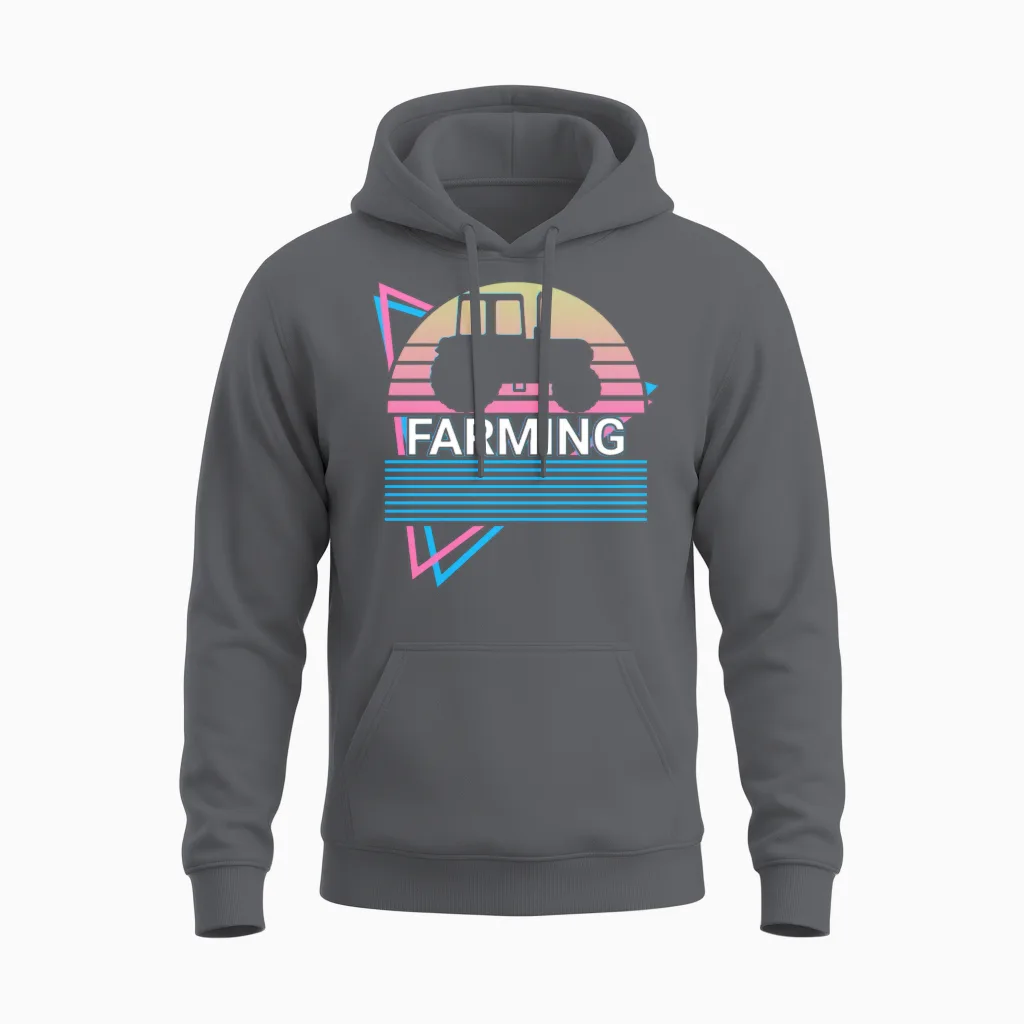 Farming Retro Farmer Farmers Gift Unisex Hoodie in Charcoal