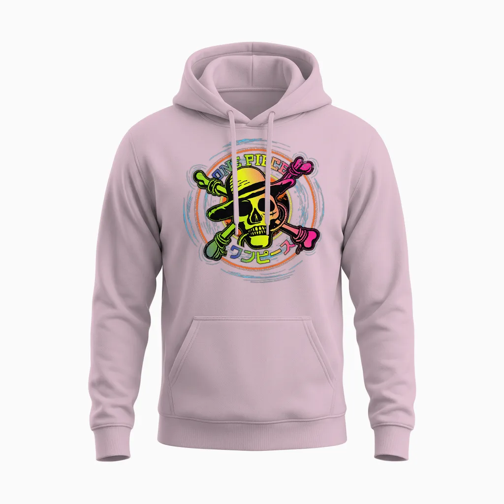Kinder One Piece Anime Strohhut Piraten Farbe Logo Kanji Unisex Hoodie in Light Pink