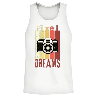 Pixel Dreams Retro Camera Design Unisex Tank Top - White