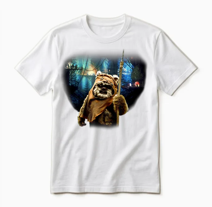 Star Wars Tree Village Wicket Ewok Graphic T-Shirt, Grey, S Unisex T-Shirt in White