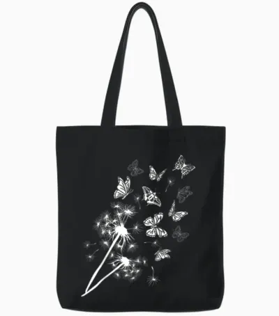 Pusteblume Butterblume Mit Schmetterlingen Im Garten Tote Bags - Black
