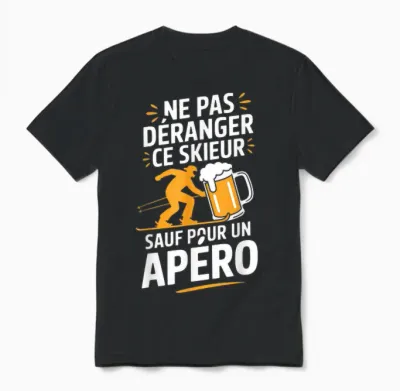 Ski Aperitif Man Humour Gift Idea Skier Funny Beer Unisex T-Shirt - Black