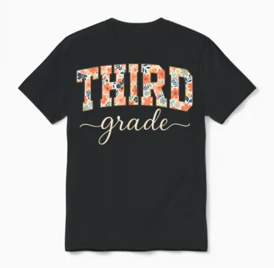 Floral Third Grade Back to School for Students and Teachers Unisex T-Shirt - Black