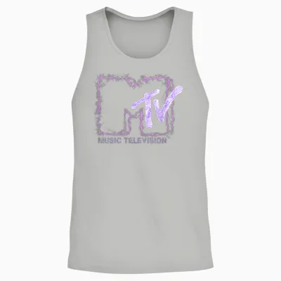 Mademark X Mtv - the Official Mtv Logo with Purple Electric Flashes Unisex Tank Top - Ash