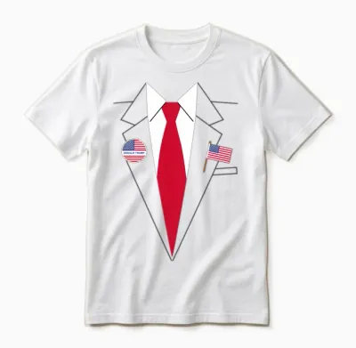 Donald Trump Suit and Tie Halloween Costume Long Sleeve Shirt, Black Unisex T-Shirt - White