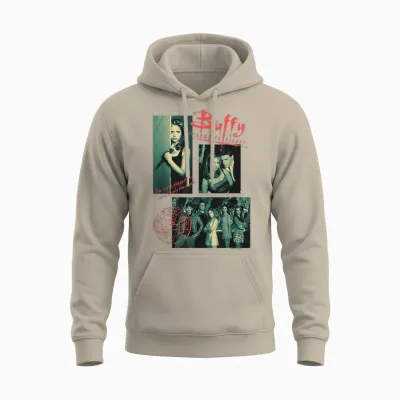 Buffy the Vampire Slayer Sunnydale High Vintage Collage T-Shirt, Black, S Unisex Hoodie - Sand