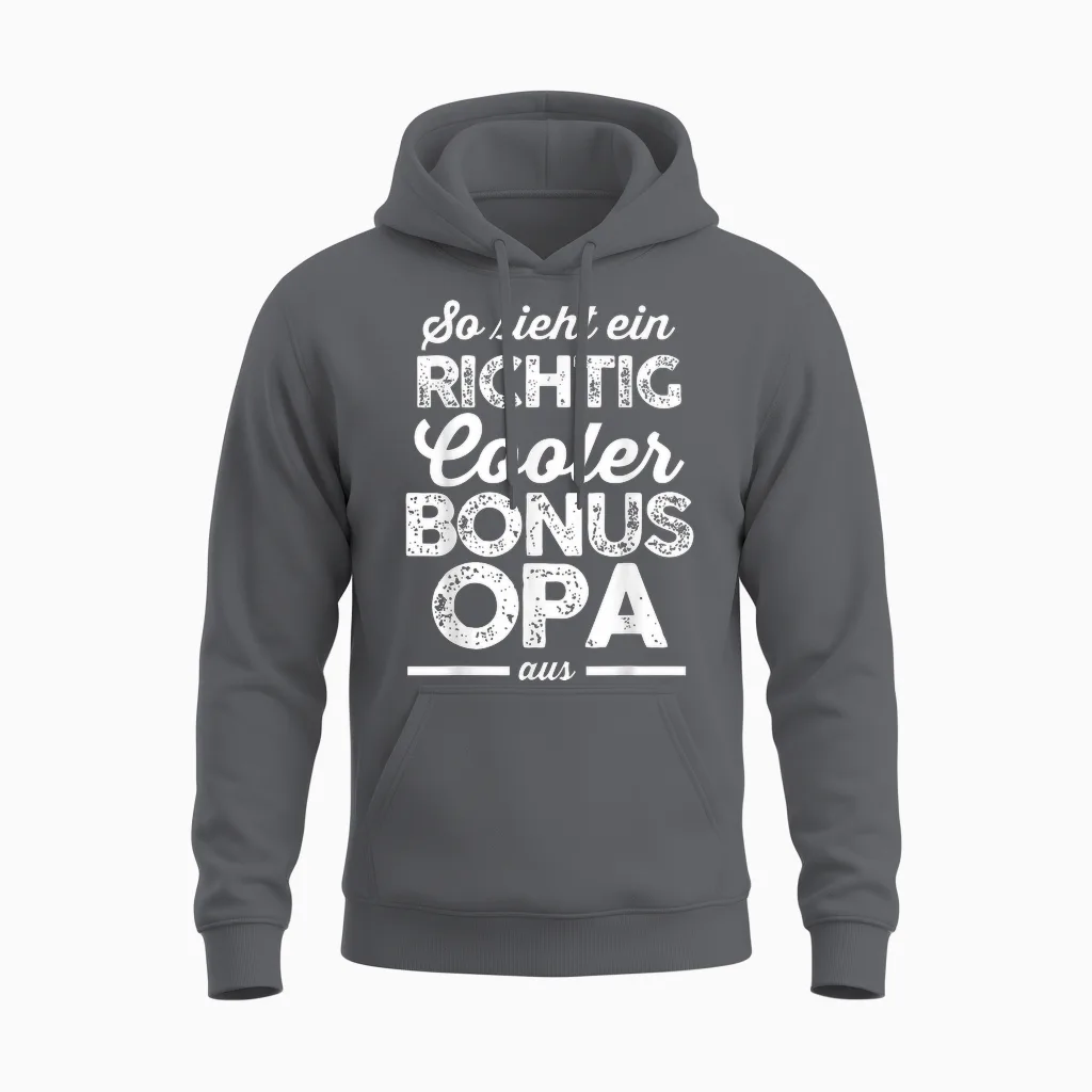 Men's T-Shirt with German Text "ein Richtig Cool Bonus Grandpa Bonus Grandpa Family, Black, S Unisex Hoodie in Charcoal