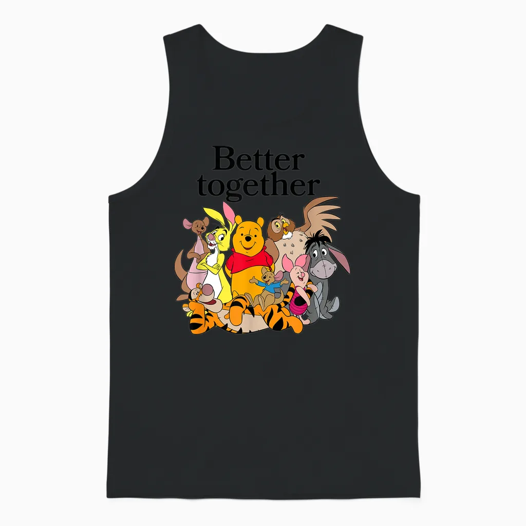 Disney Winnie the Pooh Better Together Friends Group Shot Unisex Tank Top in Black